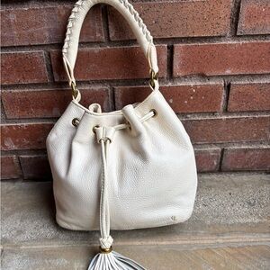 Elliott Lucca Cream Leather Satchel with Braided Handle